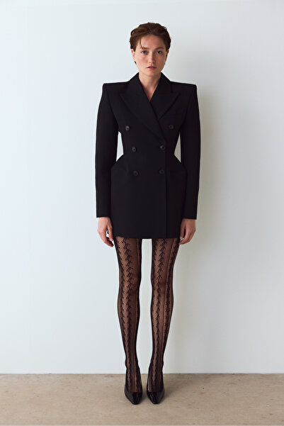 VINIA Black Amelia Geometric Patterned Fishnet Pantyhose