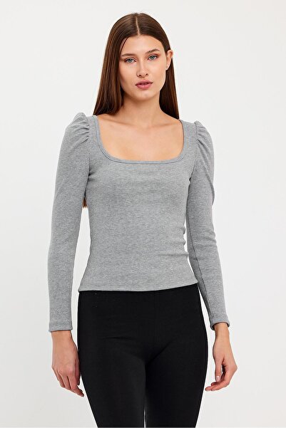 ESPİNA Women's Square Collar Long Sleeve Blouse