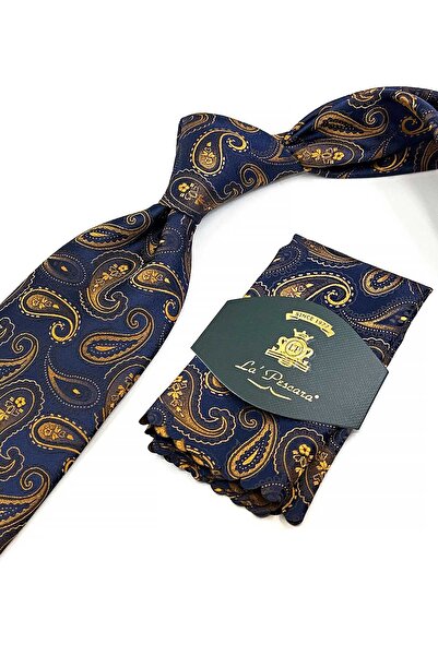 Kravatkolik Navy Blue Paisley Pattern Classic Tie with Handkerchief Kk13122