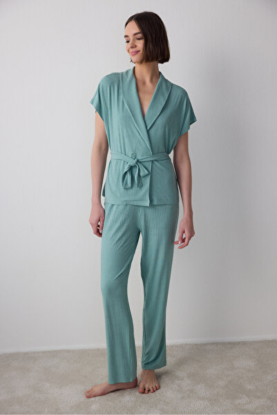 Penti Green Lenna Ribbed V-Neck Maternity Pajama Set