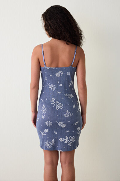 Penti Indigo Hailee Crew Neck Floral Lace Detailed Pointel Cotton Pointel Nightgown