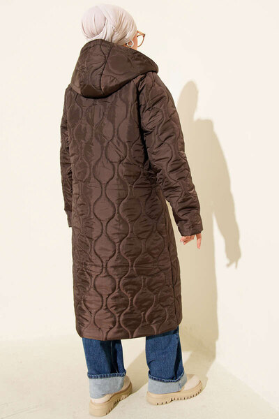 Bigdart 5177 Hooded Long Quilted Coat - Brown