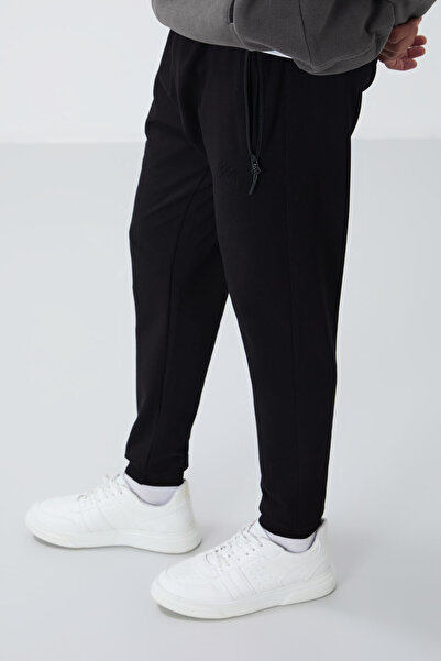 TOMMY LIFE Μαύρη τσέπη με φερμουάρ Standard Fit Jogger ανδρική φόρμα αθλητικής φόρμας - 84651