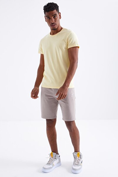 TOMMY LIFE Dark Beige Lace-Up Standard Fit Basic Men's Shorts - 81212