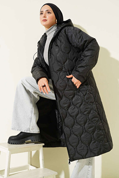 Bigdart 5177 Langer Steppmantel mit Kapuze – Schwarz