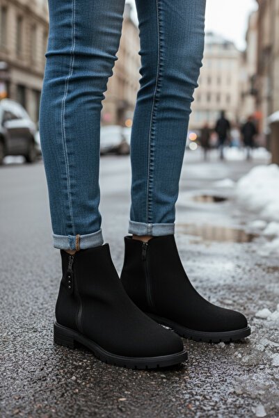 Y&D Shoes 2025-2026 Yeni Sezon Kadın Fermuarlı Günlük Siyah Bot Rahat Taban Kışlık Sıcak Astar