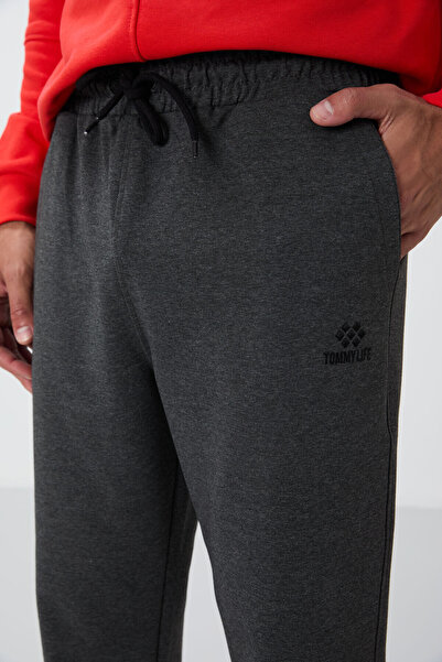 TOMMY LIFE Ανδρικό Παντελόνι Φούτερ anthracitE MElangE Classic LEg - LacE-up and PockEt - 84682
