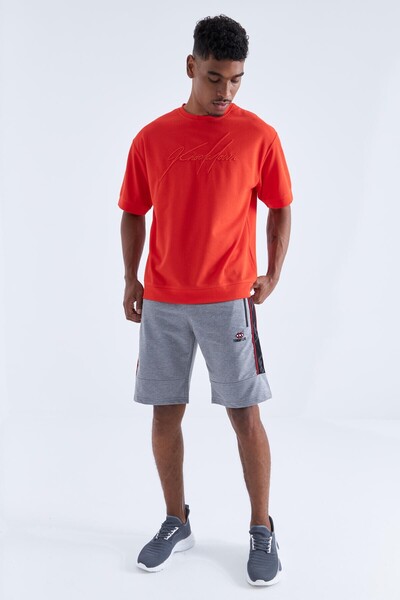 TOMMY LIFE Men's Gray Melange Side Striped Shorts - 81148