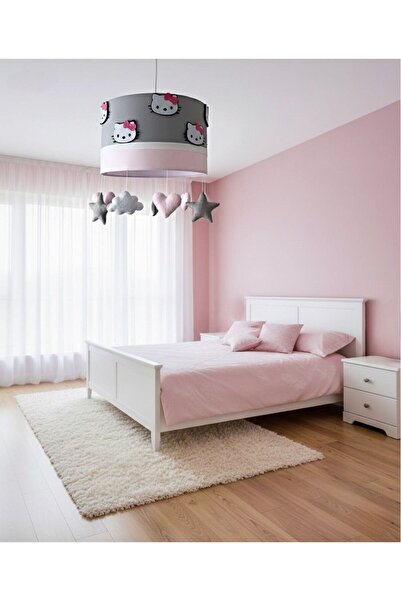 Leobabyroom Pembe Beyaz Renkli Hello Kitty Figürlü Kalp Yıldız Bulut Süslü Be...