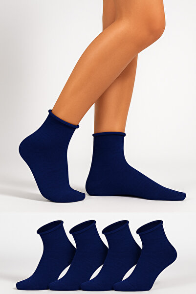 KaeLaurean Дамски чифт от 4 памучни, нееластични, тъмносини, безшевни, гъвкави, не оцветяващи, къси чорапи до глезена, които не стискат