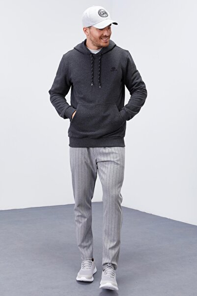 TOMMY LIFE Ανδρικό φούτερ με κουκούλα Anthracite Melange Kangaroo Pocket - 87872