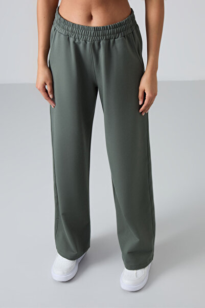 TOMMY LIFE Χακί ψηλόμεση τσέπη Άνετη φόρμα με φαρδύ γυναικείο πάτο - 94567