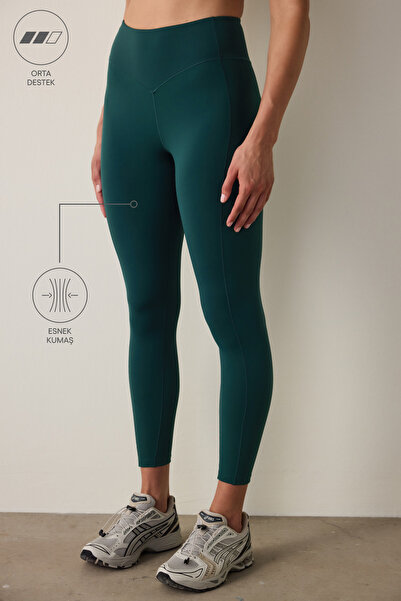 Penti Dark Green Merrow Stitched High Waist Slim Fit Leggings