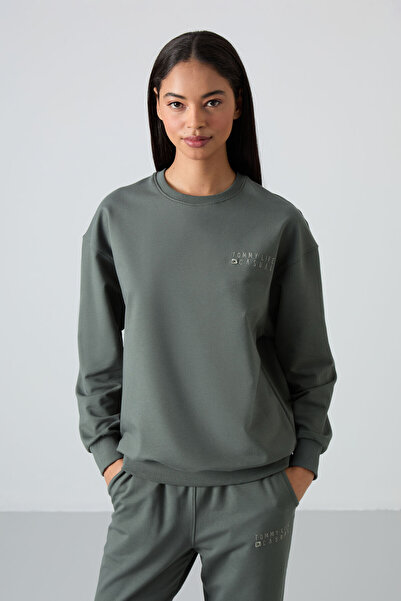 TOMMY LIFE Çağla Basic Cotton O-Neck Oversize Rubber Leg Women's Tracksuit Set - 95287