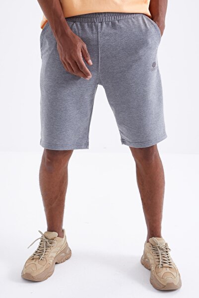 TOMMY LIFE Gri Melanj Bağcıklı Standart Kalıp Basic Erkek Şort - 81212