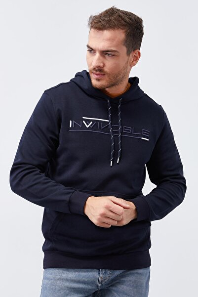 TOMMY LIFE Ανδρικό φούτερ με κουκούλα τύπου Navy Blue Kangaroo Pocket Standard - 87883