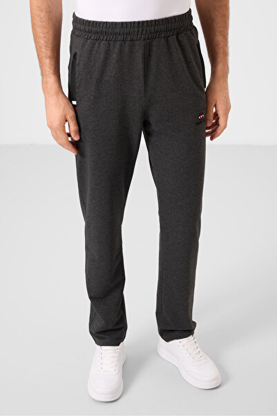 TOMMY LIFE Anthracite Melange - Black Zipper Pocketed Tight Mold Classic Leg Men's Tracksuit Bottom - 84649