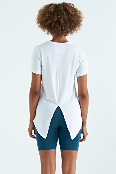 TOMMY LIFE White Back Slit Detailed O Neck Short Sleeve Standard Fit Women's T-Shirt - 97267