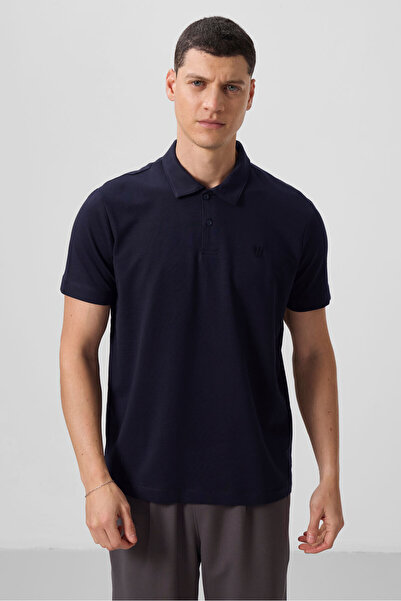 TOMMY LIFE Námořnická modrá Standardní pánské tričko Basic Polo Neck - 87768