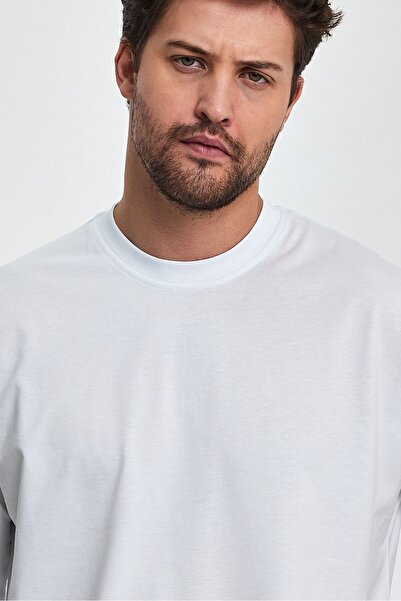 COMBİNE MİCHAİL Men's Oversize Fit Thick Fabric Textured Crew Neck T-shirt