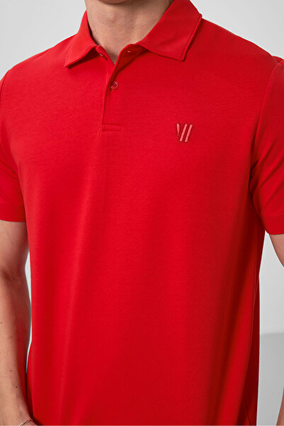 TOMMY LIFE Červené pánské tričko Standard Fit s pólovým límcem - 87768