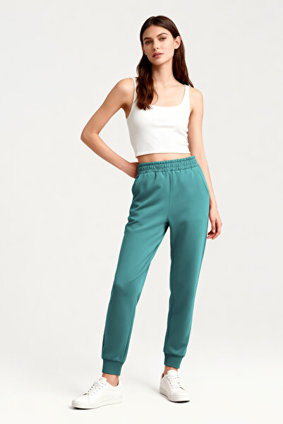 TOMMY LIFE Mint Green High Waist Jogger Comfortable Form Cuffed Women's Tracksuit Bottom - 94561
