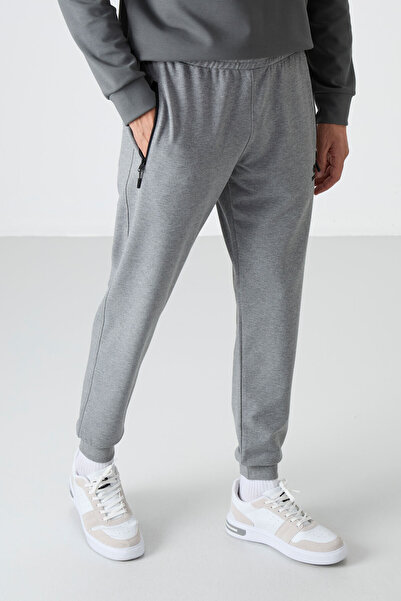 TOMMY LIFE Ανδρικά παντελόνια JoggEr - Grey MElangE, ZippEr PockEt, Standard Fit - 84587