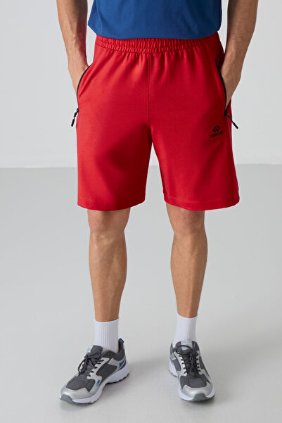 TOMMY LIFE Kırmızı Gizli Fermuar Arka Cepli Bağcıklı Standart Kalıp Erkek Şort - 81136