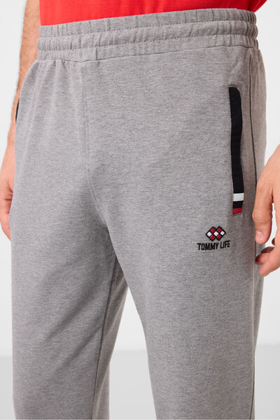 TOMMY LIFE Gray MElangE Black MEn's SwEatpants - ZippErEd and PockEtEd, Skinny Fit - 84649
