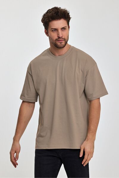 COMBİNE MİCHAİL تي شيرت رجالي كبير الحجم من القماش السميك - رقبة دائرية