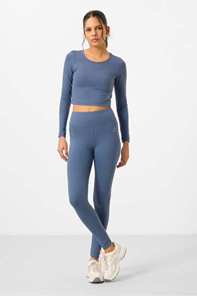 TOMMY LIFE Set cu colanți pentru femei, cu mânecă lungă, cu talie înaltă, slim fit, crop top - 95286