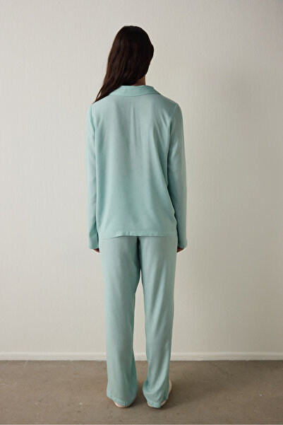 Penti Mint Sleep-In Star Pattern Shirt Collar Long Sleeve Pajama Set