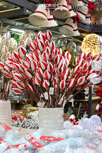 Dekorsende Christmas Ornament Conical Branch Red White 60 cm