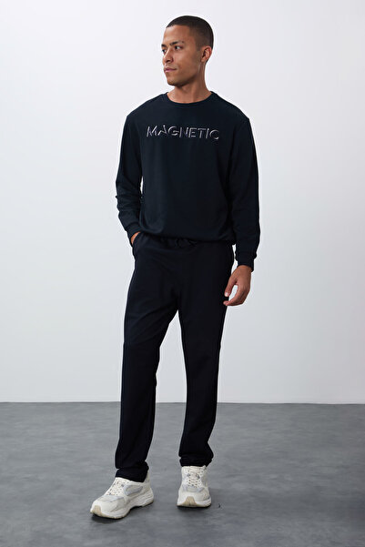 TOMMY LIFE Navy BluE Ανδρικά SwEatPants - LacE-up and Pocket, Classic LEg - 84682