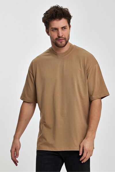 COMBİNE MİCHAİL Чоловіча футболка з товстої тканини з текстурованою горловиною з оверсайз-облягаючим кроєм