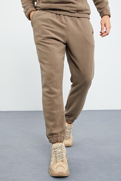 TOMMY LIFE Σετ ανδρικής φόρμας Camel με μισό φερμουάρ γιακάς από καουτσούκ Fleece - 85159