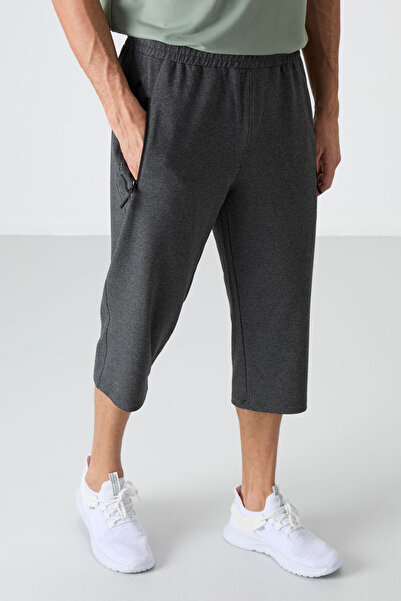 TOMMY LIFE Antrasit Melanj Fermuar Cepli Standart Kalıp Klasik Paça Erkek Kapri - 83091