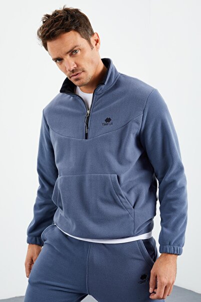 TOMMY LIFE Σετ ανδρικής φόρμας φόρμας βενζίνης με μισό φερμουάρ γιακάς από καουτσούκ Fleece - 85159