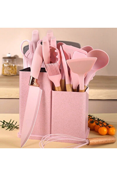OEM 19-piece kitchen utensil set with chopper and storage stand included PINK