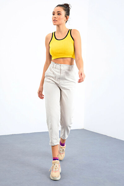 TOMMY LIFE Yellow Basic Zero Sleeve Skinny Fit U Collar Women's Crop Top Undershirt - 97162