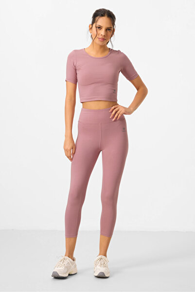 TOMMY LIFE Dusty Rose High Waist Capri-Crop T-Shirt Slim Fit Women's Leggings Set - 95285