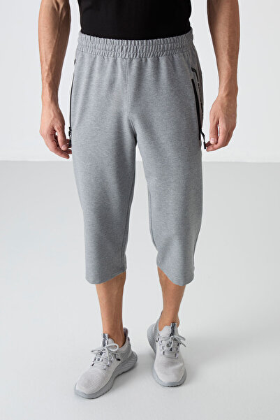 TOMMY LIFE Gri Melanj Fermuar Cepli Standart Kalıp Klasik Paça Erkek Kapri - 83091