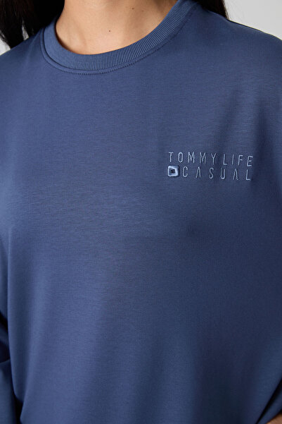 TOMMY LIFE Γυναικεία αθλητική φόρμα βενζίνης Basic Cotton O Neck Oversize Rubber Leg - 95287