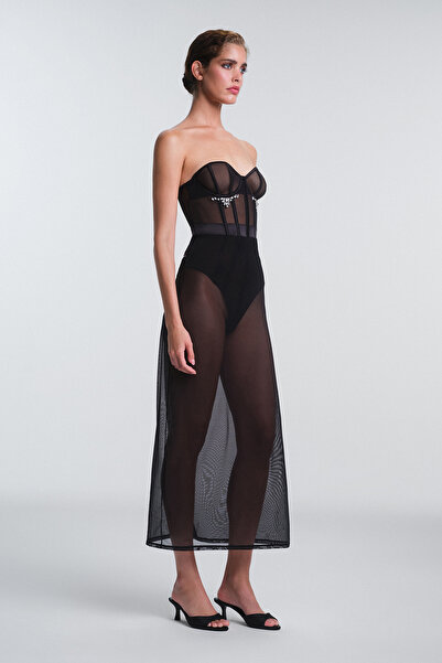 Penti Siyah Tiara Taş Detaylı Uzun Gecelik