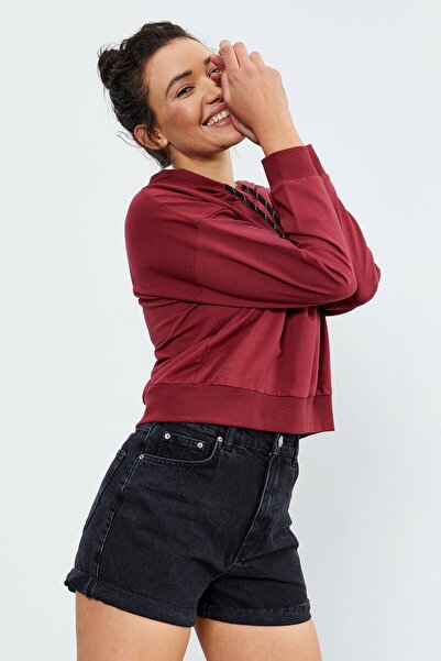 TOMMY LIFE Hanorac de damă cu mânecă lungă cu glugă roșu Claret - Formă confo...