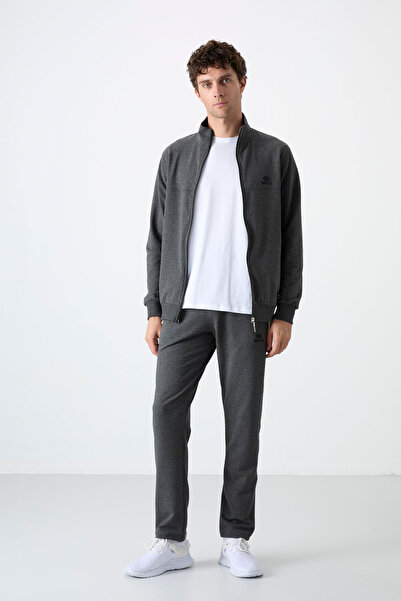 TOMMY LIFE Σετ ανδρικές αθλητικές φόρμες Anthracite Melange - Σταντ γιακά, με φερμουάρ, Άνετη φόρμα, Classic Leg - 85072