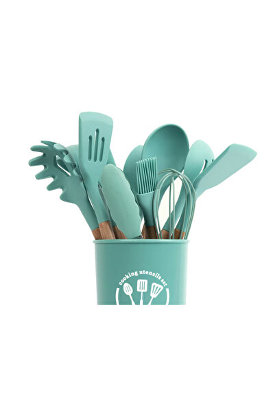 OEM Set of 12 kitchen utensils Wood/Silicone Green