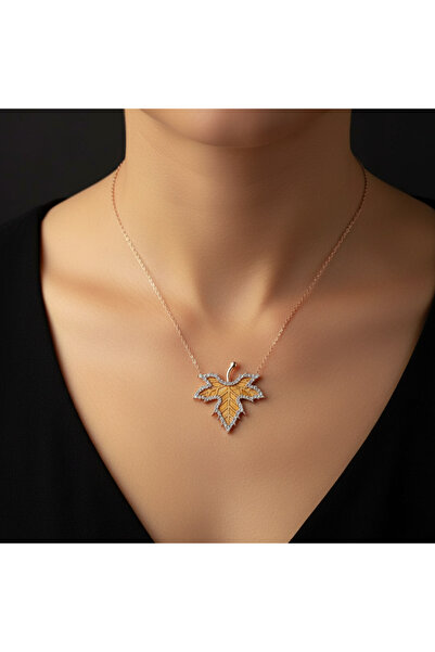 MODA Modahilye 925 Ayar Gümüş Çınar Yaprağı Rose Gold Renk Kolye