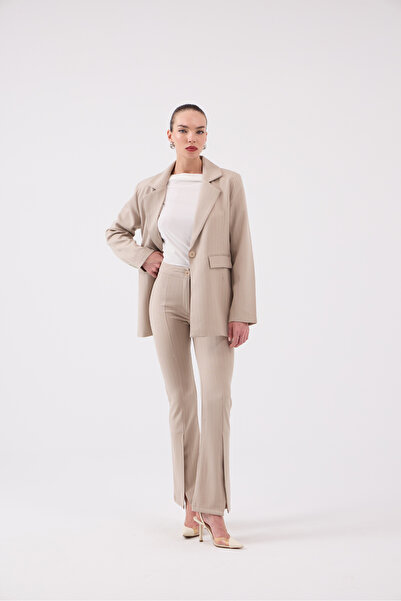 HOLLY LOLLY Béžová bunda s pruhovaným sakem