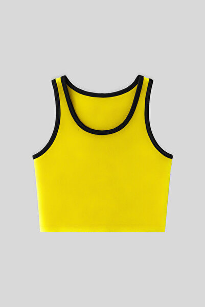 TOMMY LIFE Yellow Basic Zero Sleeve Skinny Fit U Collar Women's Crop Top Undershirt - 97162